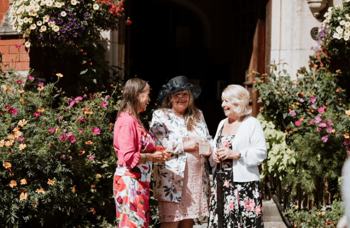 Wedding guests outside Berwick Lodge in Bristol