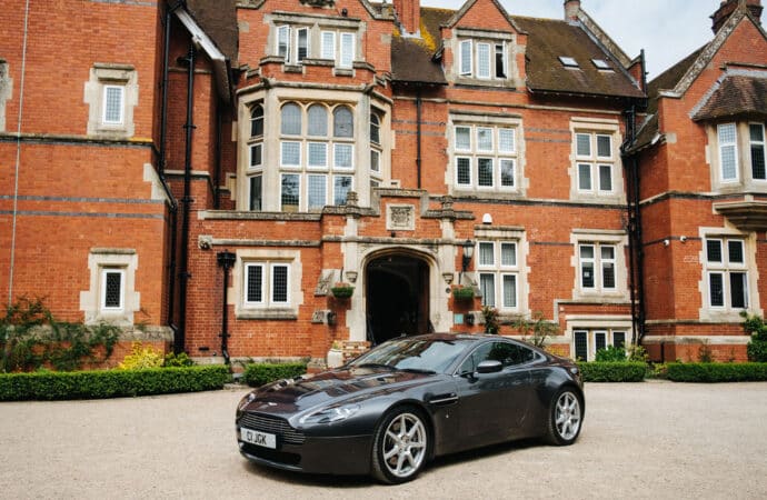 Wedding car in front of Berwick Lodge Bristol